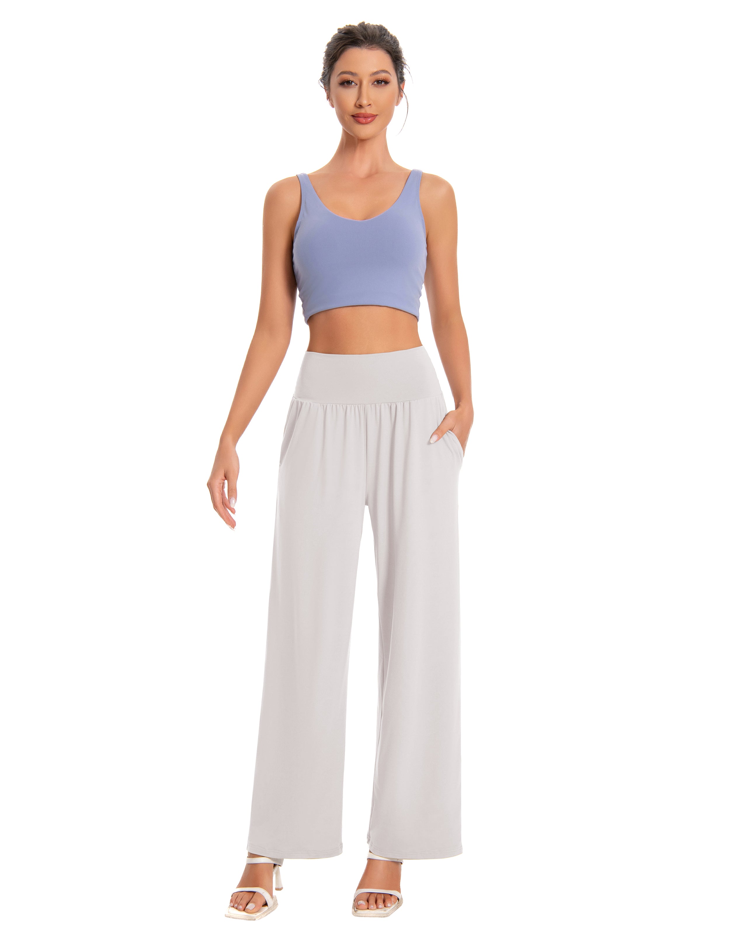 Wide-Leg Yoga Pants in Light Khaki — The Birthday Workout Edit style look